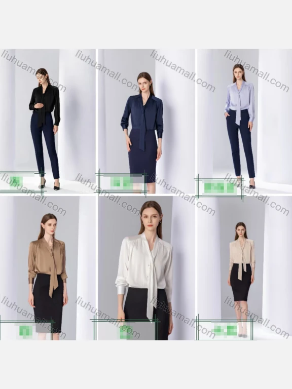 Wholesale Women's Business Formal Elegant Tie-Neck Long Sleeve Blouse