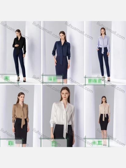 Wholesale Women's Business Formal Elegant Tie-Neck Long Sleeve Blouse