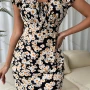 Wholesale Women's Sunflower Print Sweetheart Neck Puff Sleeve High Waist Mini Dress LQ-B1039Y# preview