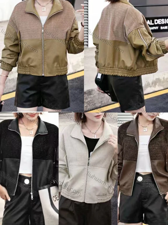 Wholesale Women's Casual Collared Long Sleeve Zipper Leather Jacket