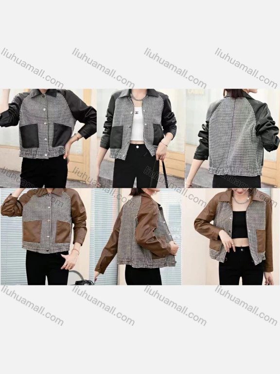 Wholesale Women's Casual Collared Raglan Sleeve Patch Pockets Leather Jacket