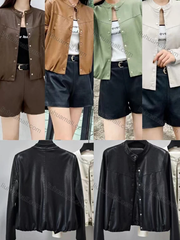 Wholesale Women's Casual Mock Neck Long Sleeve Plain Leather Jacket
