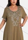 Wholesale Women's Plus Size Elegant Crew Neck Short Sleeve Embroidery Midi Dress - Liuhuamall