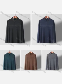 Wholesale Men's Casual Geometric Striped Long Sleeve Polo Shirt, LIUHUA CLOTHING WHOLESALE