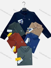 Wholesale Men's Casual Plain Logo Long Sleeve Polo Shirt M2385#, LIUHUA CLOTHING WHOLESALE