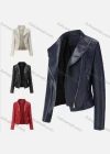 Wholesale Women's Casual Lapel Long Sleeve Zipper Plain Leather Jacket - Liuhuamall