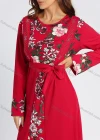 Wholesale Women's Long Sleeve Round Neck Floral Print Splicing Rhinestone Maxi Dress With Belt - Liuhuamall