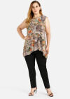Wholesale Women's Casual Allover Print Peplum Hem Sleeveless Tunic Top - Liuhuamall