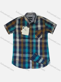 Wholesale Men's Casual Plaid Print Short Sleeve Patch Pocket Shirt, LIUHUA CLOTHING WHOLESALE