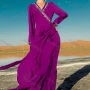 Wholesale Women's Muslim Islamic V Neck Wrap Ruffle Trim Rhinestone Dress BA7069# preview