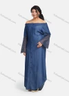 Wholesale Women's Off Shoulder Hollow Wave Sleeve High Low Hem Denim Maxi Dress - Liuhuamall