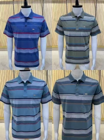 Wholesale Men's Casual Short Sleeve Colorblock Striped Button Front Polo Shirts, LIUHUA CLOTHING WHOLESALE