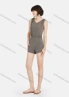 Wholesale Women's Casual Plain Knotted Strap V Neck Tank Short Romper Pajamas A26# - Liuhuamall