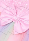 Wholesale Girls Sleeveless Bow Front Appliques Rainbow Lace Hem Flower Girl Dress - Liuhuamall