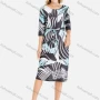Wholesale Women's Casual Round Neck Abstract Graphic 3/4 Sleeve Midi Dress With Belt preview