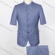 Wholesale Men's Plain Button Down Stand Collar Flap Pockets Short Sleeve Chinese Tunic Suit & Pants 2-Piece Sets BV220304# Gray Blue Clothing Wholesale Market Liuhua