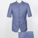 Men's Plain Button Down Stand Collar Flap Pockets Short Sleeve Chinese Tunic Suit & Pants 2-Piece Sets BV220304# Gray Blue Clothing Wholesale Market -LIUHUA