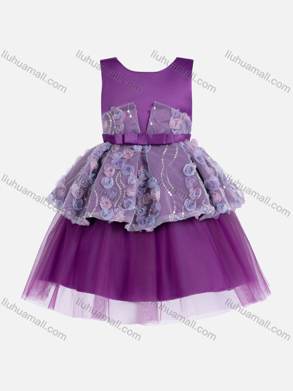 Wholesale Girls Cute Splicing Lace Sleeveless Sequin 3D Flower Girl Dress 230633#