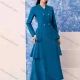 Wholesale Women's Plain Wrap Lapel Double Breasted Long Sleeve Layered Maxi Blazer Dress Dark Cyan Clothing Wholesale Market Liuhua