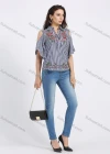 Wholesale Women's Collared Gingham Print Cold Shoulder Floral Embroidery Blouse - Liuhuamall