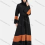 Wholesale Women's Muslim Islamic Vintage V Neck Colorblock Ruched Maxi Abaya Dress R810# preview