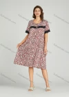 Wholesale Women's Lace Trim Allover Floral Print Milk Silk Lounge Short Sleeve Midi Night Dress 1149-1# - Liuhuamall