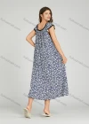 Wholesale Women's Milk Silk Lace Trim Allover Print Lounge Cap Sleeve Maxi Night Dress 001# - Liuhuamall