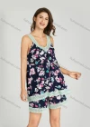 Wholesale Women's Allover Floral Print Milk Silk Lace Trim V Neck Top & Shorts 2 Piece Pajamas Lounge Set 0508# - Liuhuamall