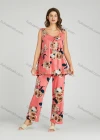 Wholesale Women's Allover Floral Print Ruched Milk Silk Button Front Tank Top Pajamas Lounge 2 Piece Set 0503# - Liuhuamall