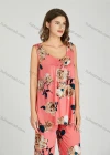 Wholesale Women's Allover Floral Print Ruched Milk Silk Button Front Tank Top Pajamas Lounge 2 Piece Set 0503# - Liuhuamall