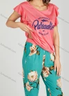 Wholesale Women's Letter Floral Print Ruffle Trim Milk Silk Top Pajamas Lounge 2 Piece Set 2321# - Liuhuamall