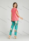 Wholesale Women's Letter Floral Print Ruffle Trim Milk Silk Top Pajamas Lounge 2 Piece Set 2321# - Liuhuamall