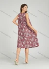 Wholesale Women's Allover Floral Print Ruched Milk Silk Button Decor Lounge Midi Night Dress 1163# - Liuhuamall