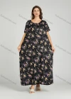 Wholesale Women's Allover Floral Print Milk Silk Scoop Neck Lace Trim Lounge Maxi Night Dress 5014# - Liuhuamall