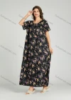 Wholesale Women's Allover Floral Print Milk Silk Scoop Neck Lace Trim Lounge Maxi Night Dress 5014# - Liuhuamall