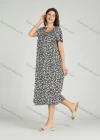 Wholesale Women's Allover Print Milk Silk Crew Neck Lounge Short Sleeve Midi Night Dress 64# - Liuhuamall