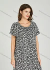 Wholesale Women's Allover Print Milk Silk Crew Neck Lounge Short Sleeve Midi Night Dress 64# - Liuhuamall