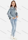 Wholesale Women's Casual Long Sleeve Ripped Button Front Graphic Crop Denim Jacket & Rhinestone Skinny Jeans Set - Liuhuamall
