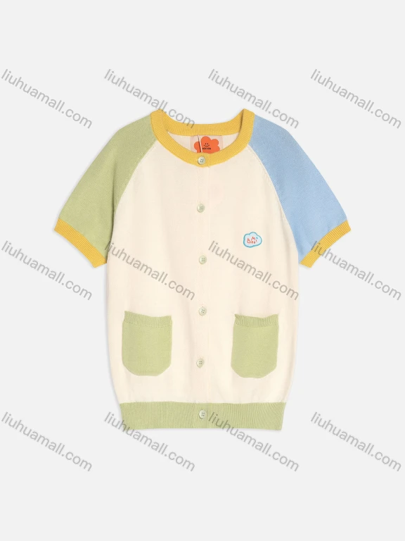 Wholesale Kid's Cute Short Sleeve Colorblock Button Down Sweater Cardigan MB22BMY641#