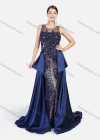 Wholesale Women's Glamorous Sheer Guipure Lace Splicing Floral Embroidery Sleevesless Floor Length Evening Dress - Liuhuamall