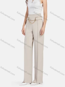 Wholesale Women's Elegant Plain High Waist Metal Chain Decor Ankle Length Straight Leg Pants, LIUHUA CLOTHING WHOLESALE