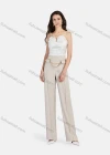Wholesale Women's Elegant Plain High Waist Metal Chain Decor Ankle Length Straight Leg Pants - Liuhuamall