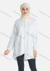 Wholesale Women's Casual Plain Asymmetrical Hem Button Down Shirt Without Hijab - Liuhuamall