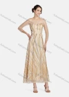 Wholesale Women's Mesh Off Shoulder 3/4 Sleeve Sparkling Ruffle Hem Maxi Cocktail Dress 004# - Liuhuamall