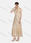 Wholesale Women's Mesh Off Shoulder 3/4 Sleeve Sparkling Ruffle Hem Maxi Cocktail Dress 004# - Liuhuamall