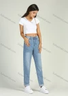 Wholesale Women's Casual Light Blue Fold Hem Button Zip Fly Pockets Jeans - Liuhuamall