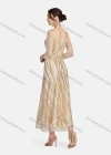 Wholesale Women's Mesh Off Shoulder 3/4 Sleeve Sparkling Ruffle Hem Maxi Cocktail Dress 004# - Liuhuamall