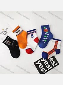 Wholesale Boys Casual Colorblock Letter Graphic Crew Ankle Socks, LIUHUA CLOTHING WHOLESALE