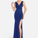 Women's Glamorous Plain V Neck Cross Front Split Thigh Cutout Rhinestone Mermaid Evening Dress 9160# Blue Clothing Wholesale Market -LIUHUA