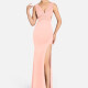 Women's Glamorous Plain V Neck Cross Front Split Thigh Cutout Rhinestone Mermaid Evening Dress 9160# Pink Clothing Wholesale Market -LIUHUA